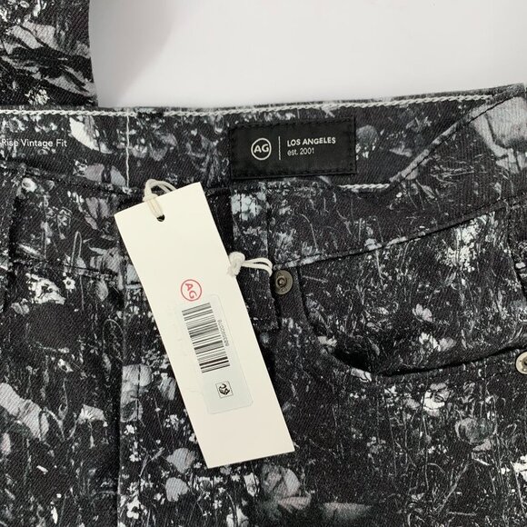 AG Adriano Goldschmied Alexxis Cropped jeans black floral straight leg new 25 - Picture 6 of 7